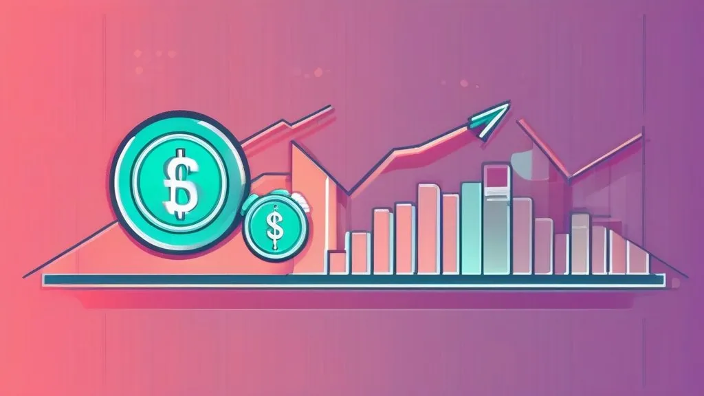 Biểu tượng phần trăm giảm giá được đổi qua mũi tên thành chồng tiền ngân sách quảng cáo đang tăng