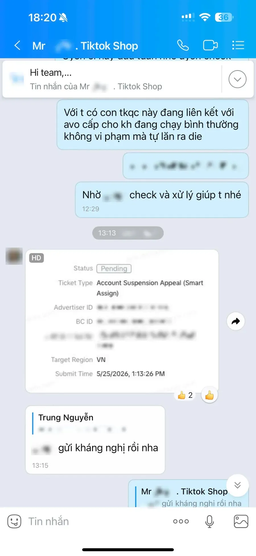 Tài khoản không vi phạm bị đình chỉ — đã nộp kháng nghị