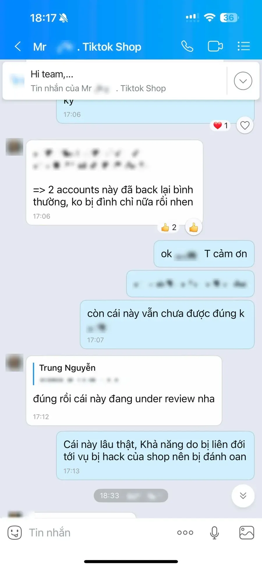 Kết quả: hai tài khoản đã hoạt động lại bình thường